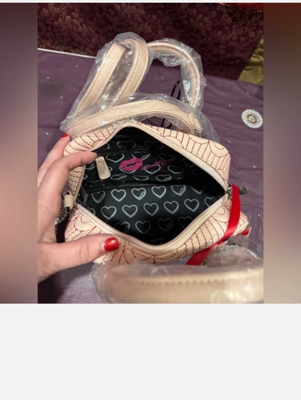 *Entry Only*Heart Quilted Mini Satchel Bag Luv Betsey New - Picture 3 of 5